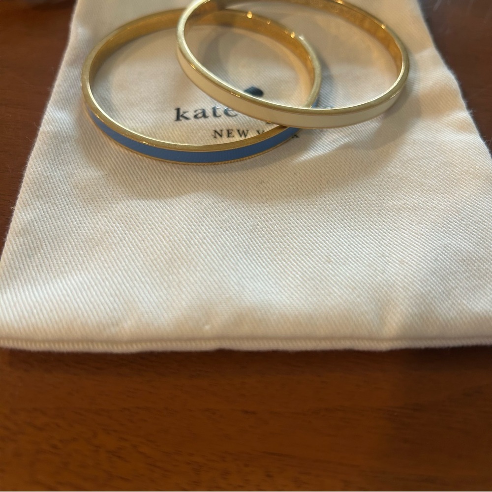Kate Spade Thin Idiom Gold Bracelet Set in Blue and White with Dust Bag - Picture 2 of 9